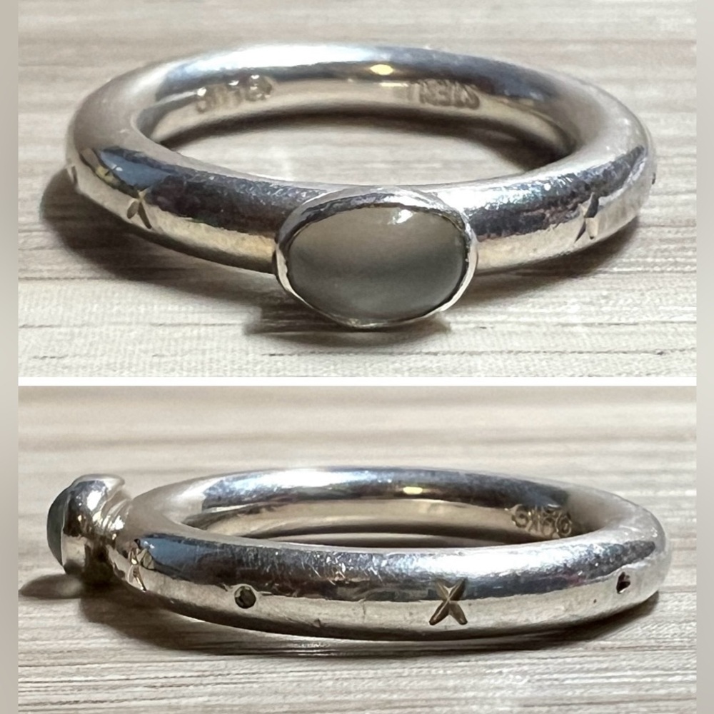 Vintage Designed Signed GK Sterling Silver Moonstone Cabochon Ring, Size 5.5